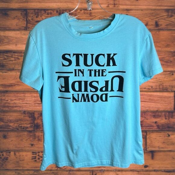 5 for $25🔥Stranger Things “Stuck In The Upside Down” Blue T-Shirt Small - Picture 1 of 6